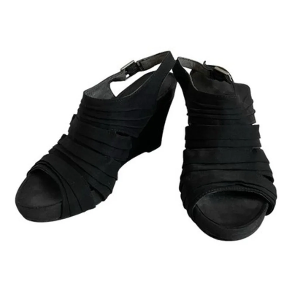 Aerosoles Black Strappy Wedge Sandals Open Toe Slingback Comfort Size 6
